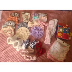 28 Piece Baby Girl 3-6 Month Accessories - Hats, Bibs, Bows, Tights,